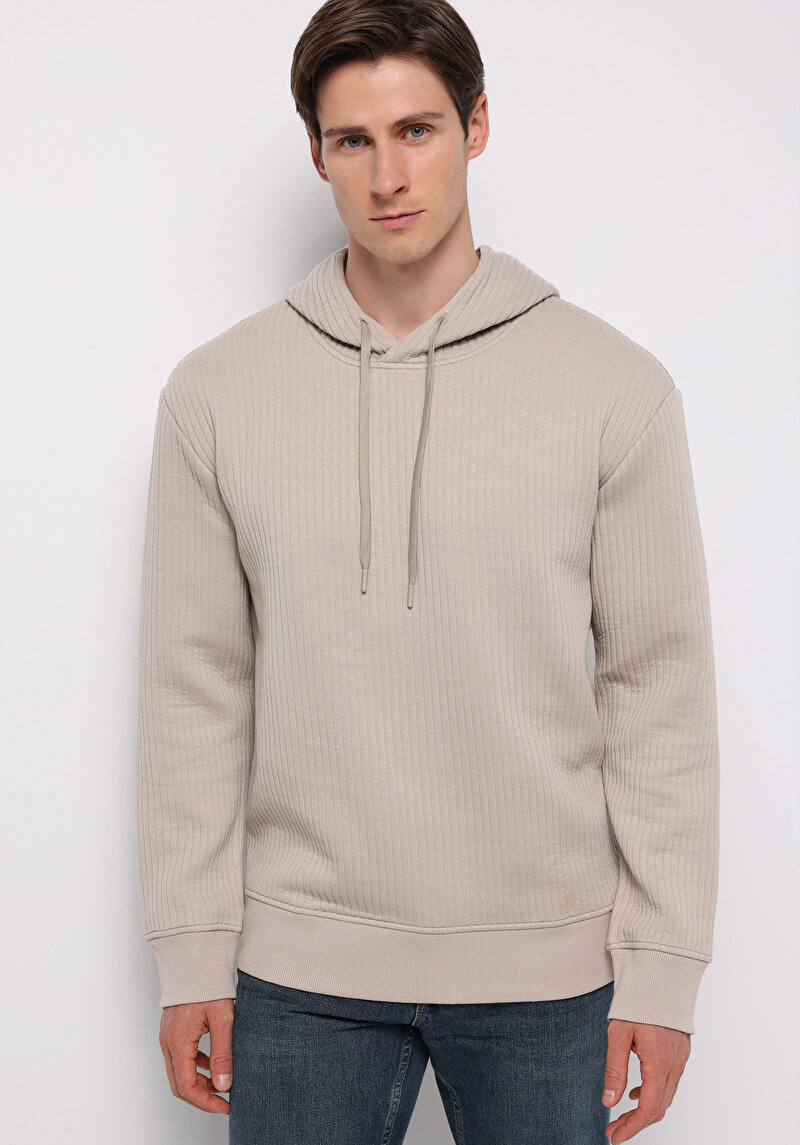 Comfort Fit Erkek Bej Sweatshirt