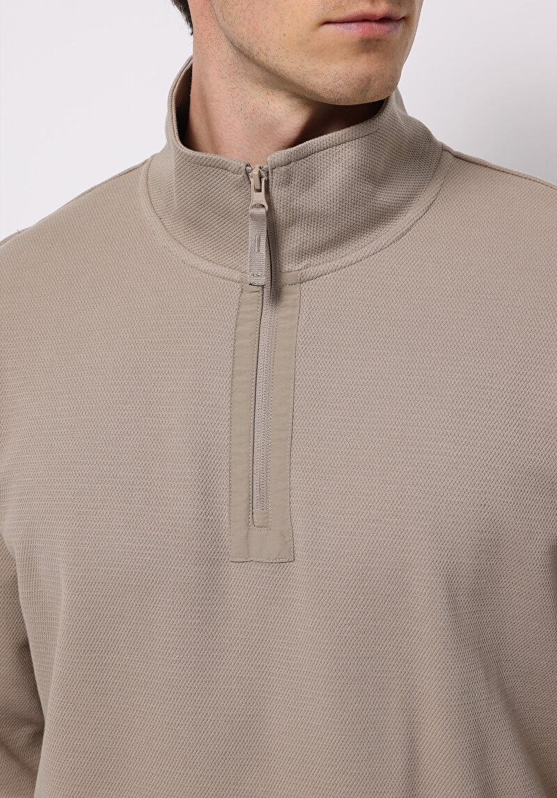 Comfort Fit Erkek Bej Sweatshirt