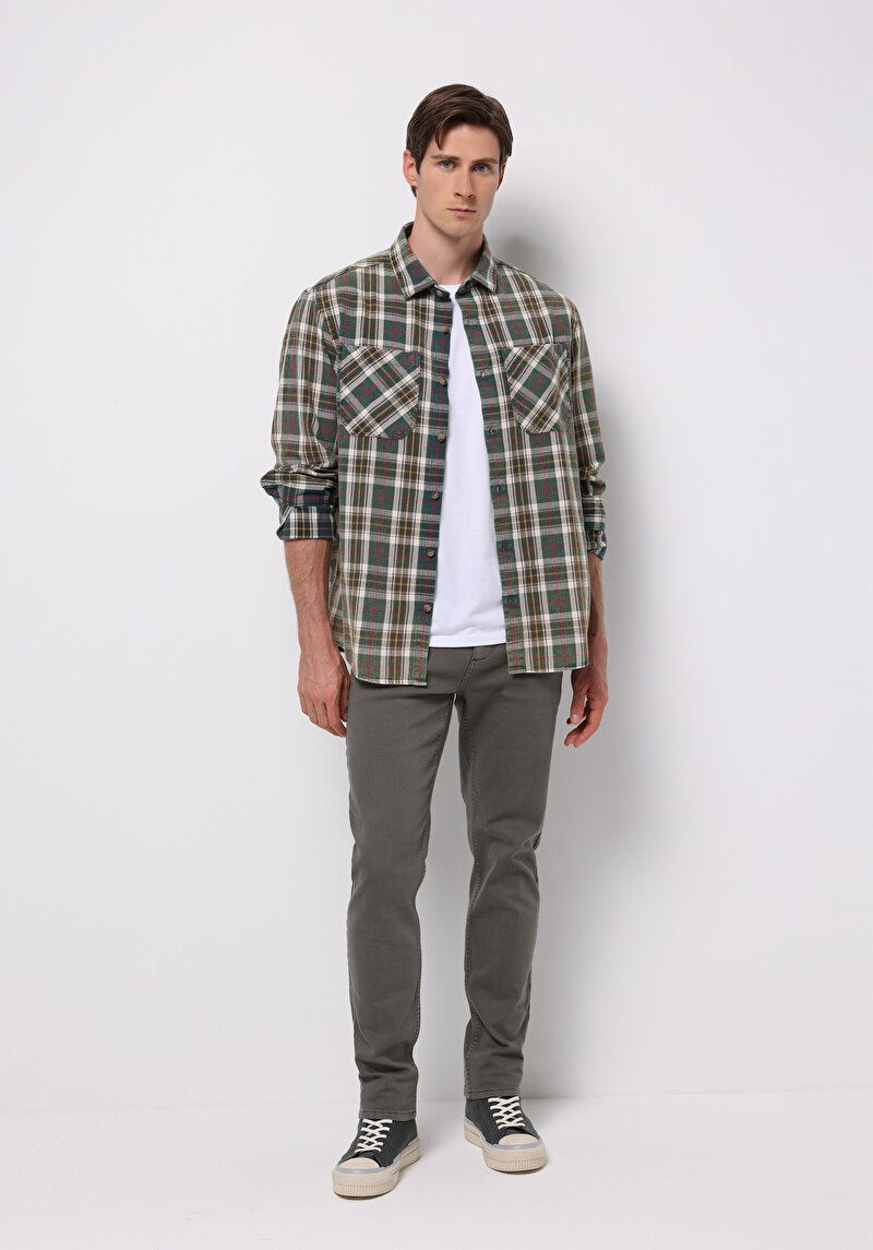 Straight Fit Orta Bel Düz Paça Erkek Yeşil  Pantolon