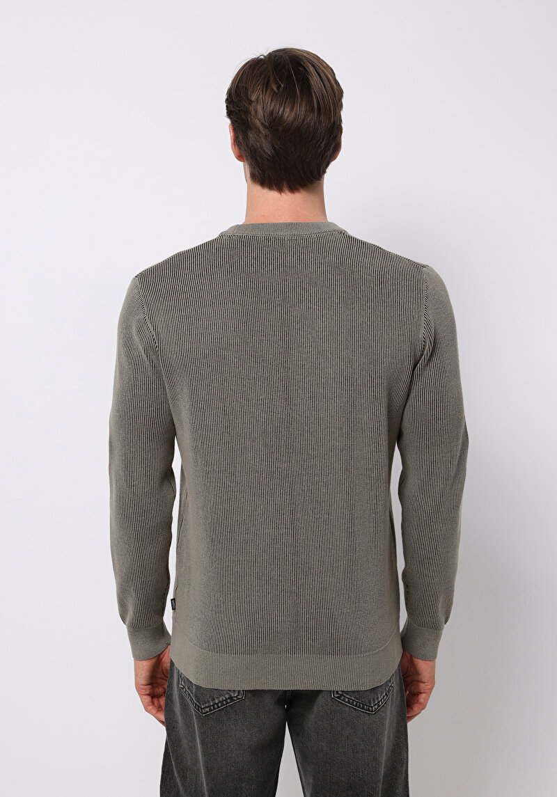 Regular Fit Yuvarlak Yaka Jakarlı Erkek Yeşil Kazak