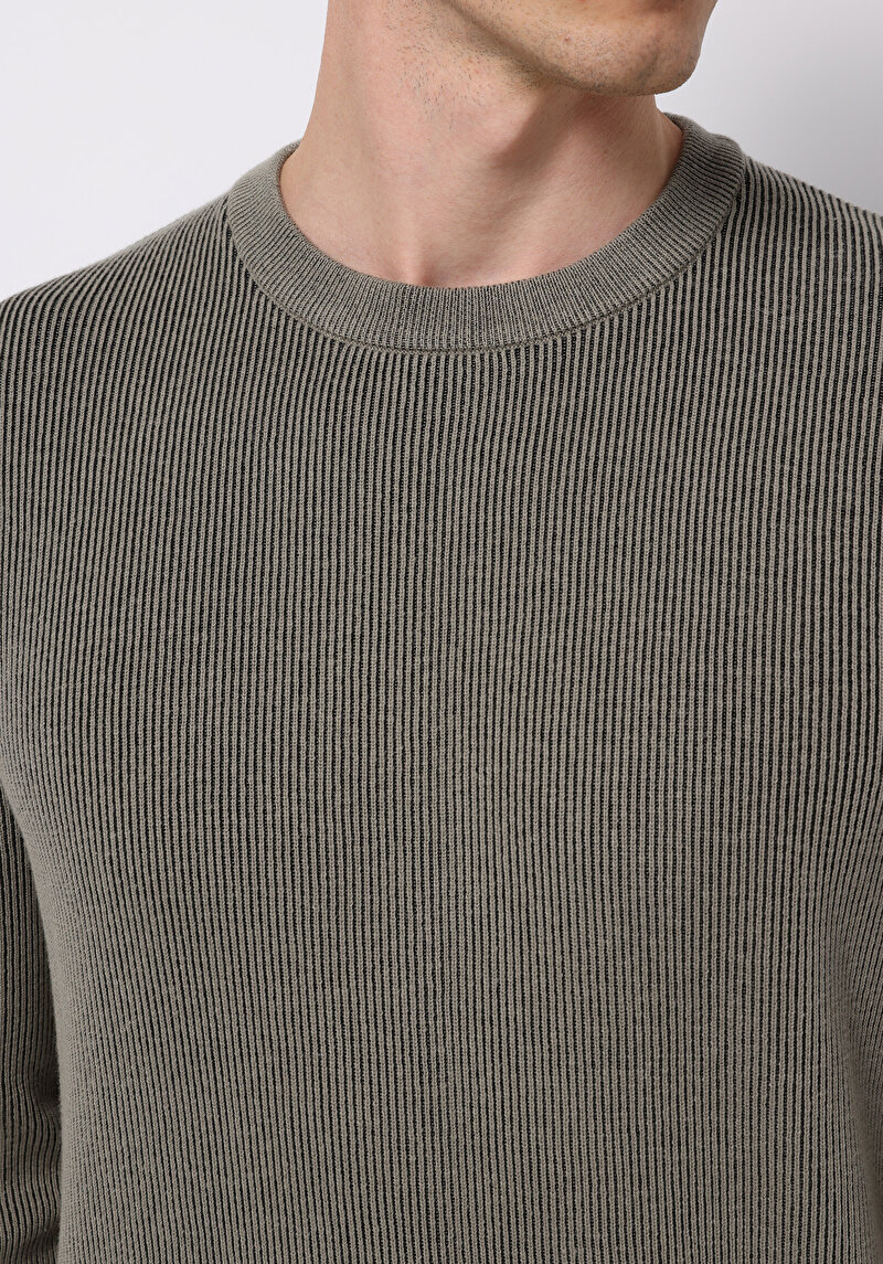 Regular Fit Yuvarlak Yaka Jakarlı Erkek Yeşil Kazak