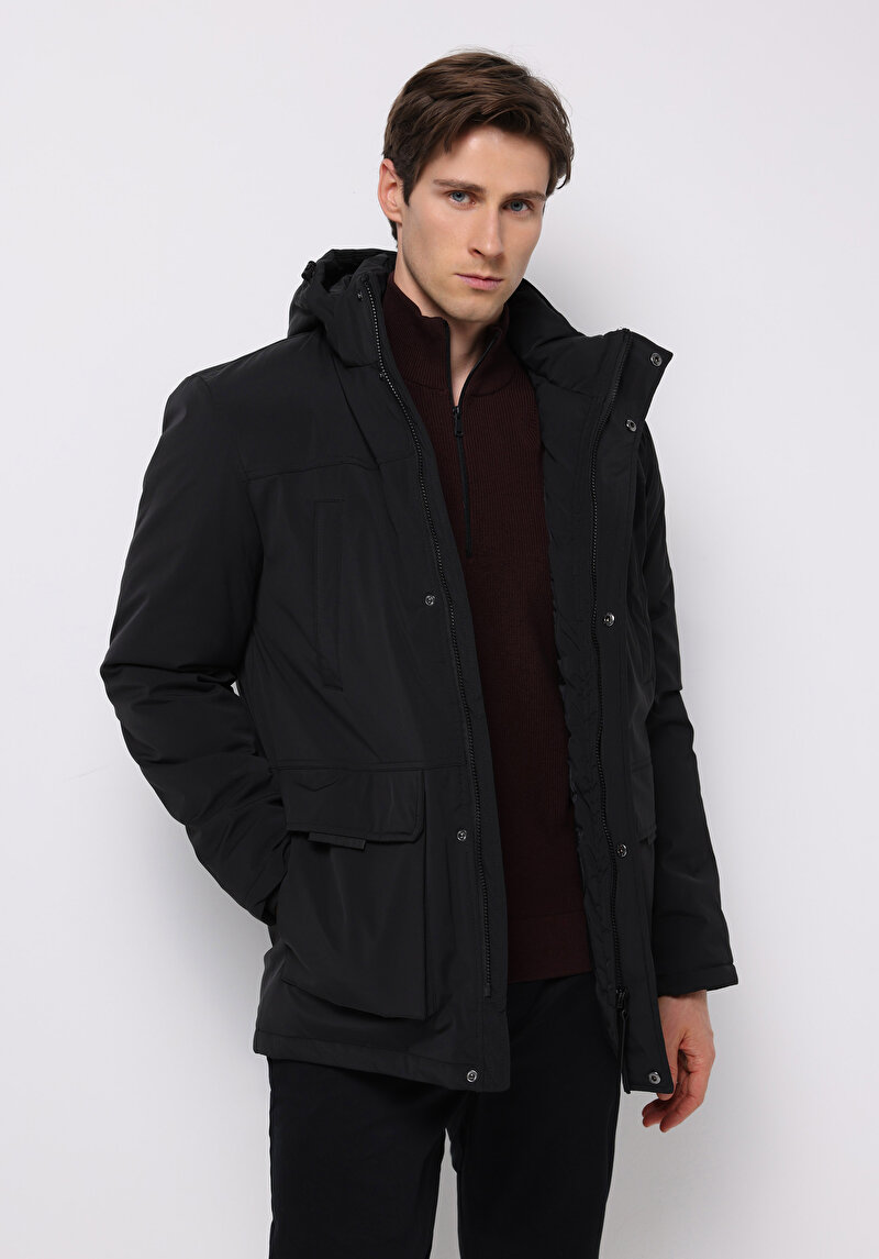 Regular Fit Erkek Siyah Kaban