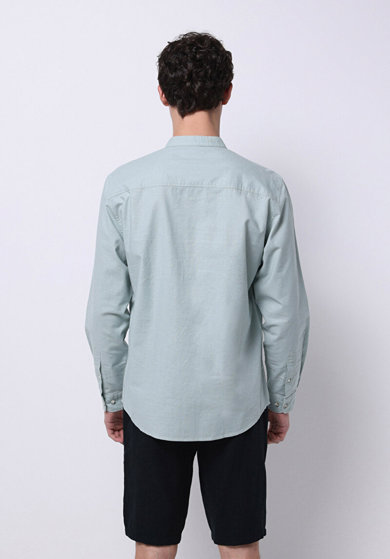 Regular Fit Hakim Yaka Düz Erkek Yeşil Uzun Kol Gömlek