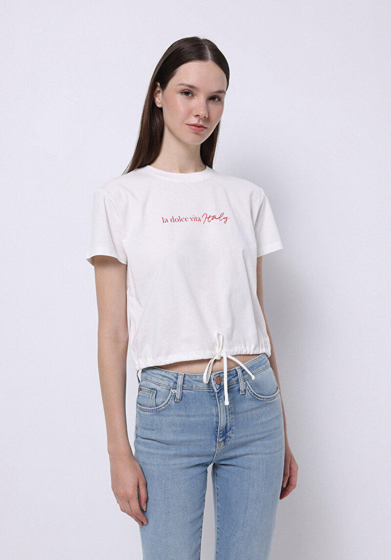 Regular Fit Kadın Beyaz Kısa Kol Tişört