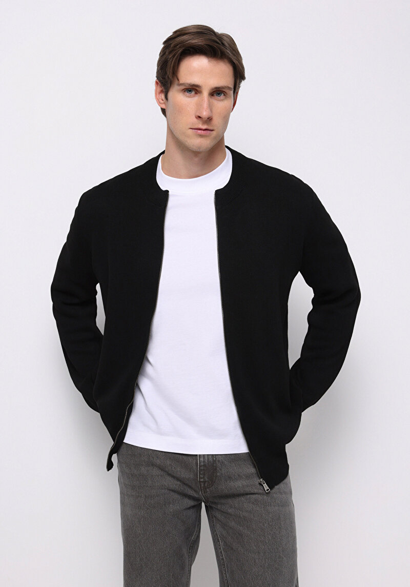 Regular Fit Erkek Siyah Hırka