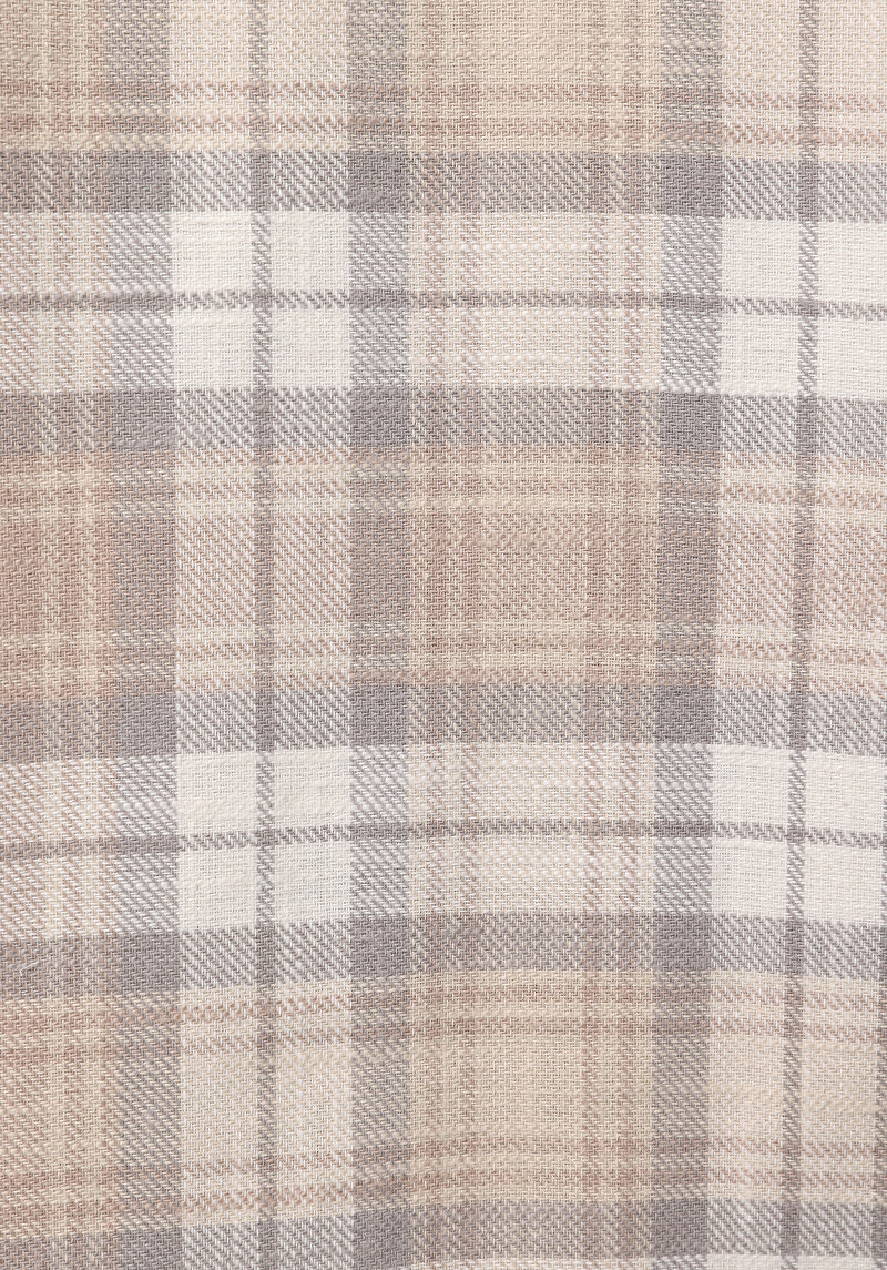 Regular Fit Shirt Neck Ekoseli Erkek Bej Uzun Kol Gömlek