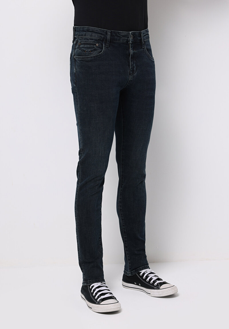 Slim Fit Erkek Koyu İndigo Jean Pantolon