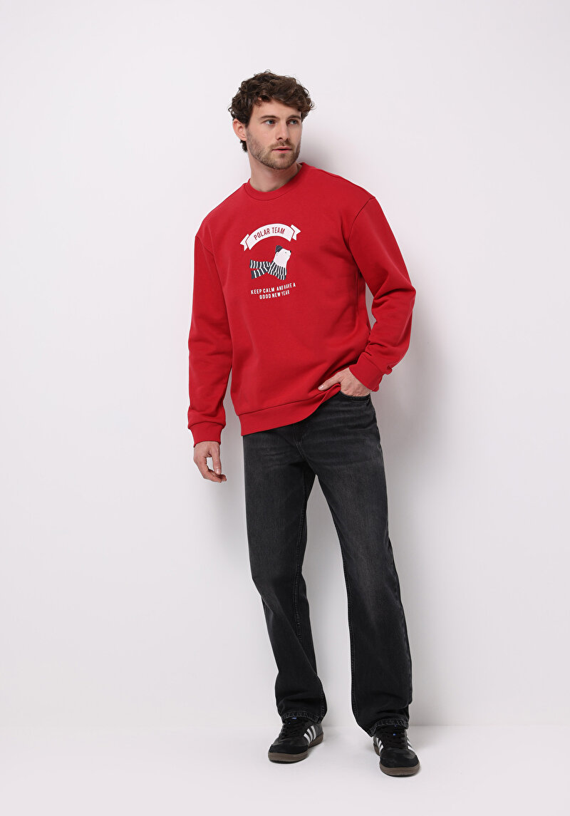 Comfort Fit Erkek Kirmizi Sweatshirt