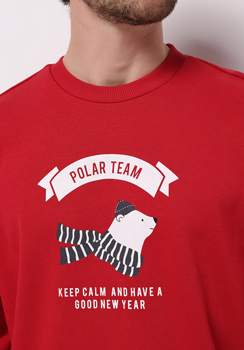 Comfort Fit Erkek Kirmizi Sweatshirt