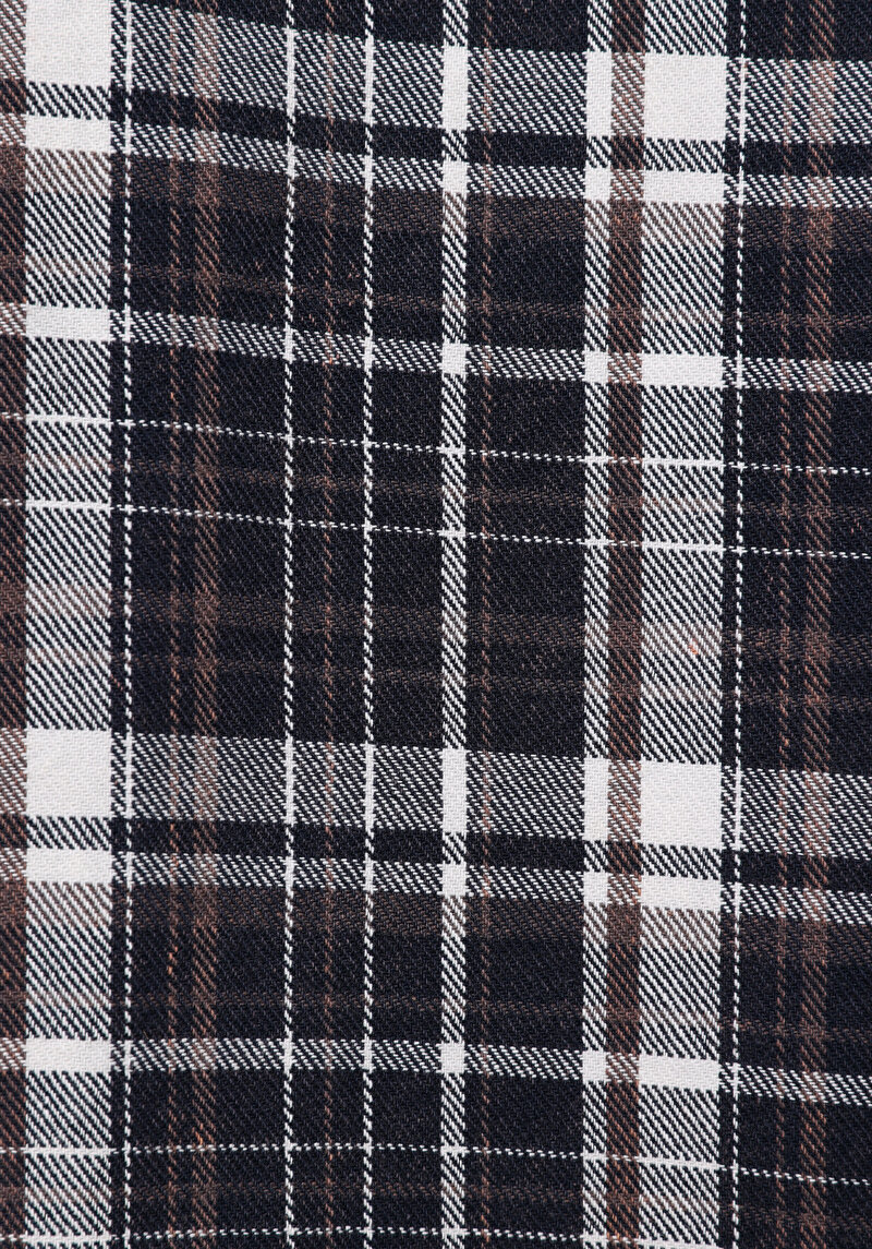 Comfort Fit Shirt Neck Ekoseli Erkek Lacivert Uzun Kol Gömlek