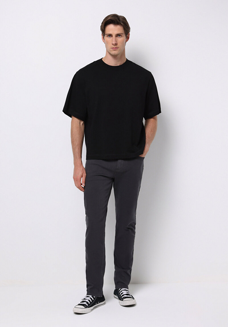 Straight Fit Orta Bel Düz Paça Erkek Antrasit  Pantolon