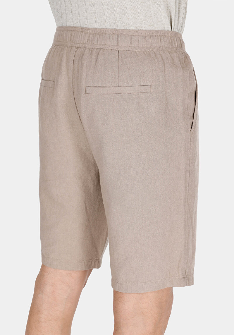 Regular Fit Orta Bel Düz Erkek Bej Şort