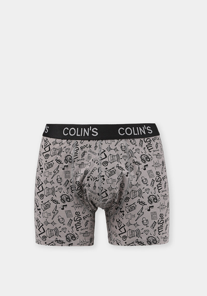 Modern Fit Baskılı Erkek Gri Boxer