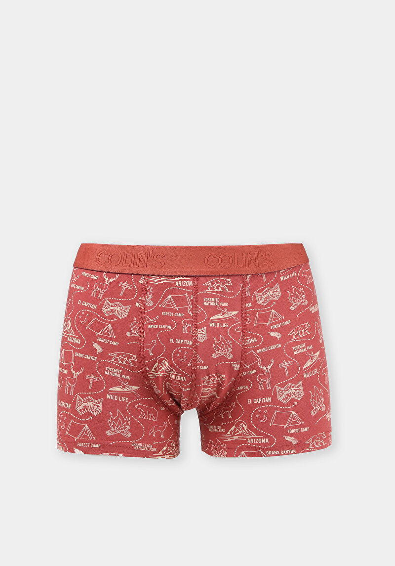 Modern Fit Baskılı Erkek Bordo Boxer