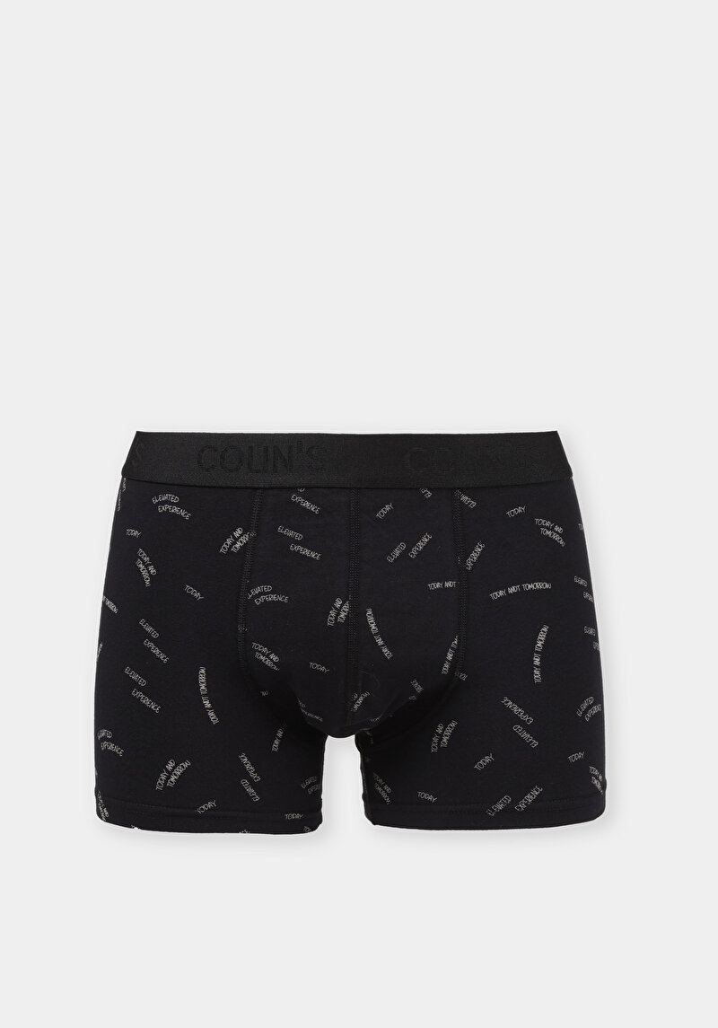 Modern Fit Baskılı Erkek Siyah Boxer