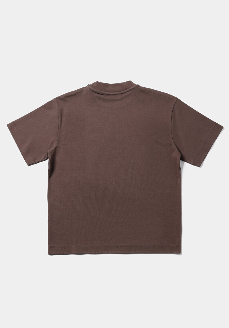 Regular Fit Yuvarlak Yaka Düz Kadın Kahverengi Kısa Kol Tişört