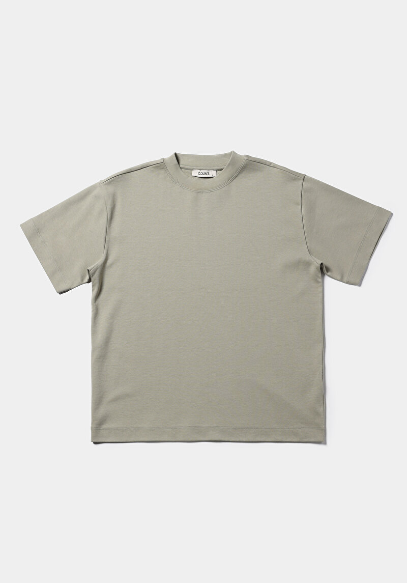 Regular Fit Yuvarlak Yaka Düz Kadın Yeşil Kısa Kol Tişört