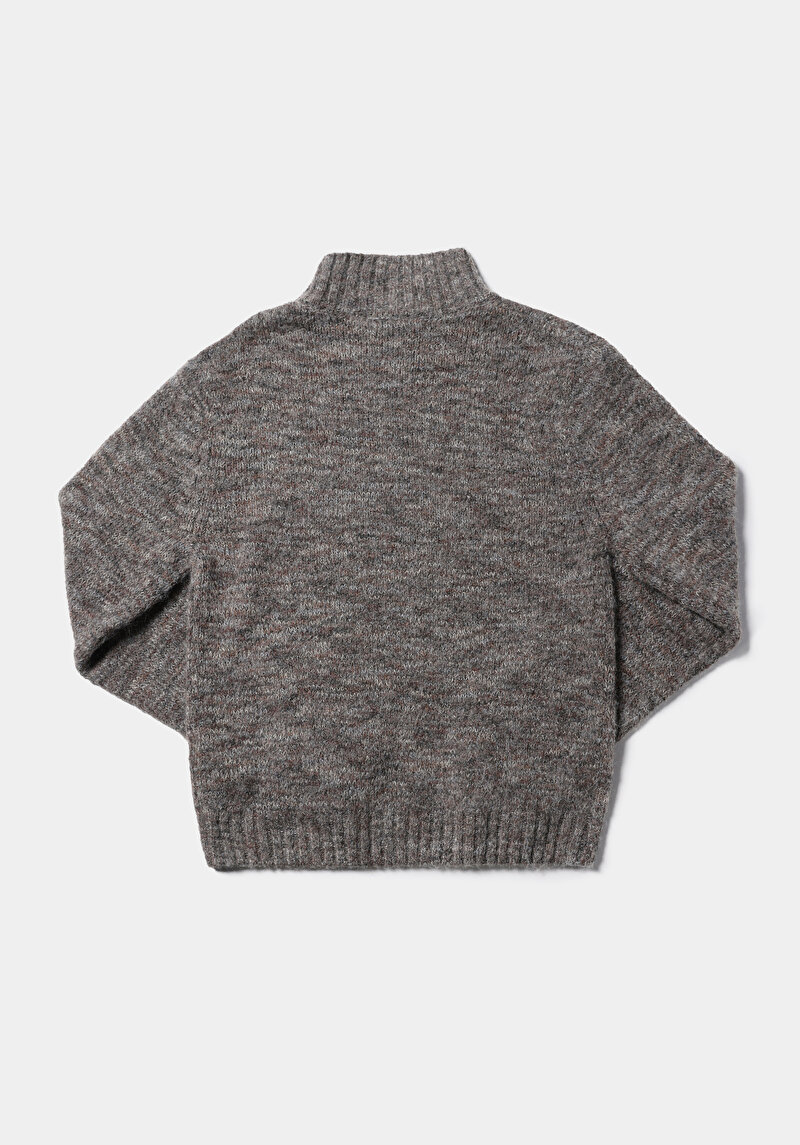 Slim Fit Dik Yaka Düz Kadın Kahverengi Kazak