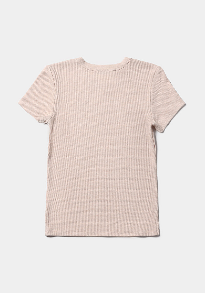 Slim Fit Yuvarlak Yaka Düz Kadın Gri Kısa Kol Tişört