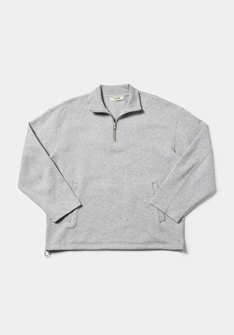 Relaxed Fit Fermuarlı Düz Kadın Gri Sweatshirt