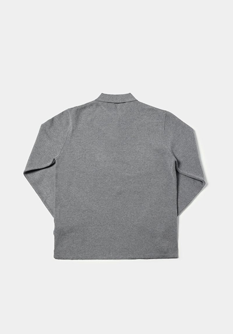 Regular Fit Polo Yaka Jakarlı Erkek Gri Kazak