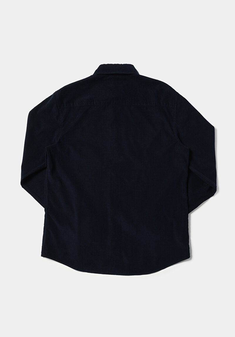 Regular Fit Shirt Neck Düz Erkek Lacivert Uzun Kol Gömlek