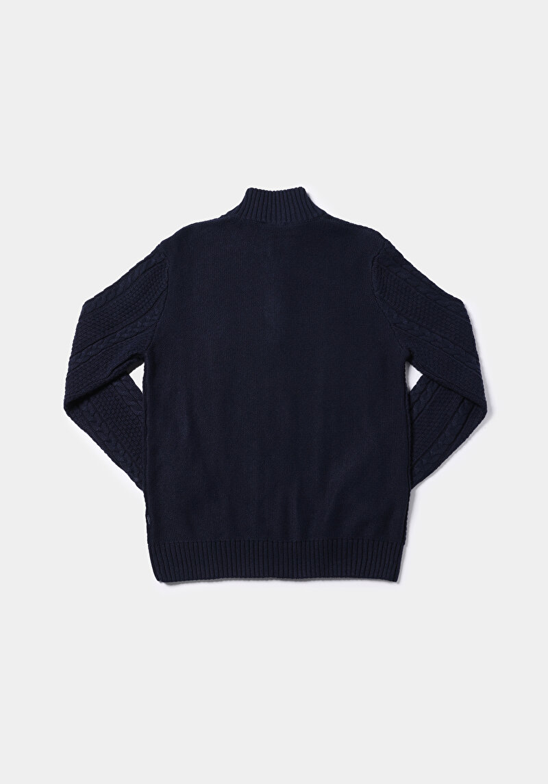 Regular Fit Dik Yaka Jakarlı Erkek Lacivert Kazak