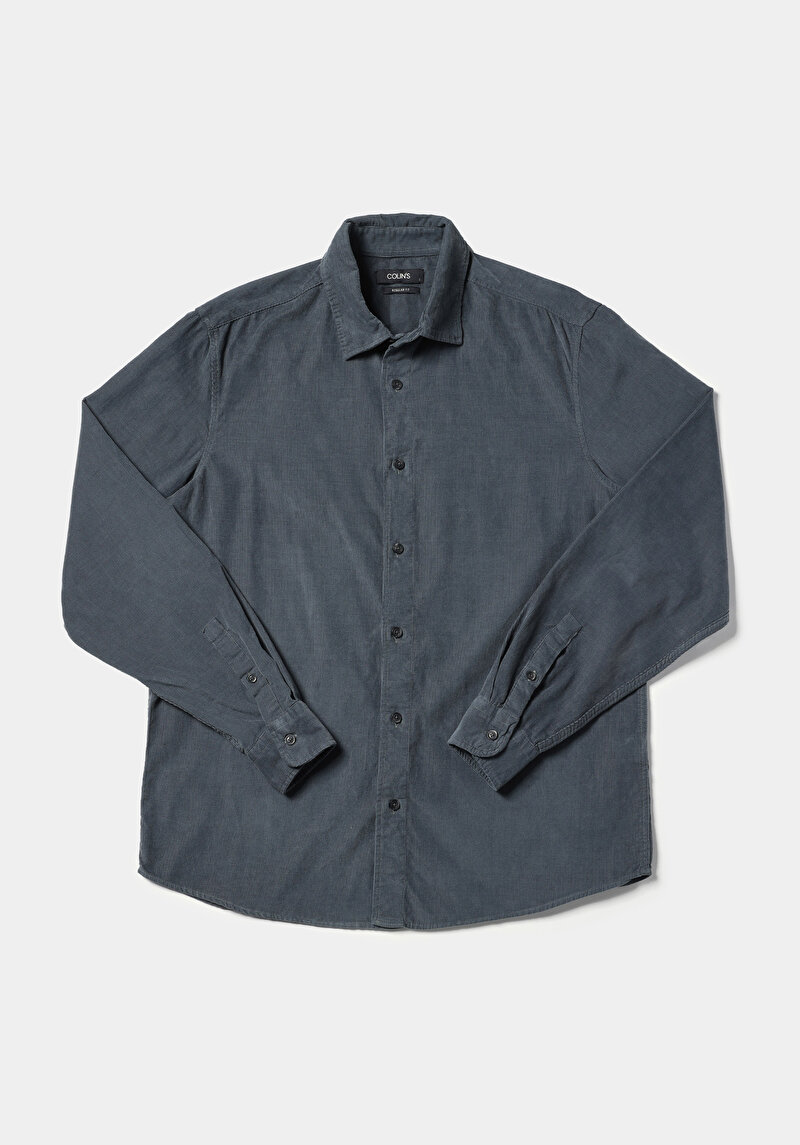 Regular Fit Shirt Neck Düz Erkek Yeşil Uzun Kol Gömlek