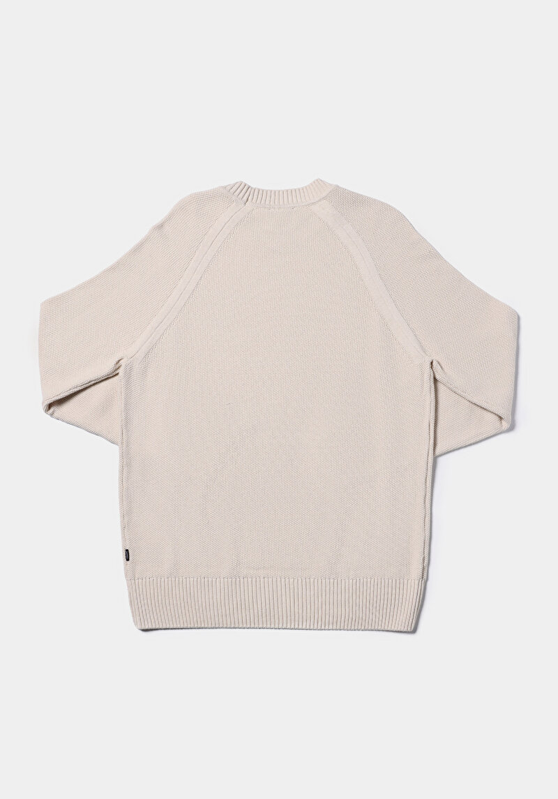 Regular Fit Yuvarlak Yaka Jakarlı Erkek Ekru Kazak