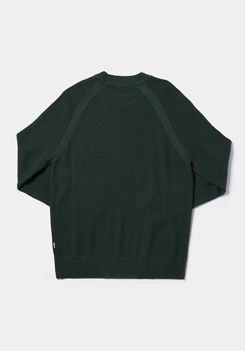 Regular Fit Yuvarlak Yaka Jakarlı Erkek Yeşil Kazak