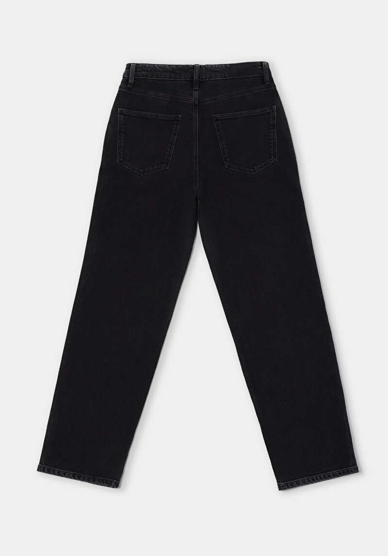 Straight Fit Yüksek Bel Düz Paça Kadın Siyah Jean Pantolon