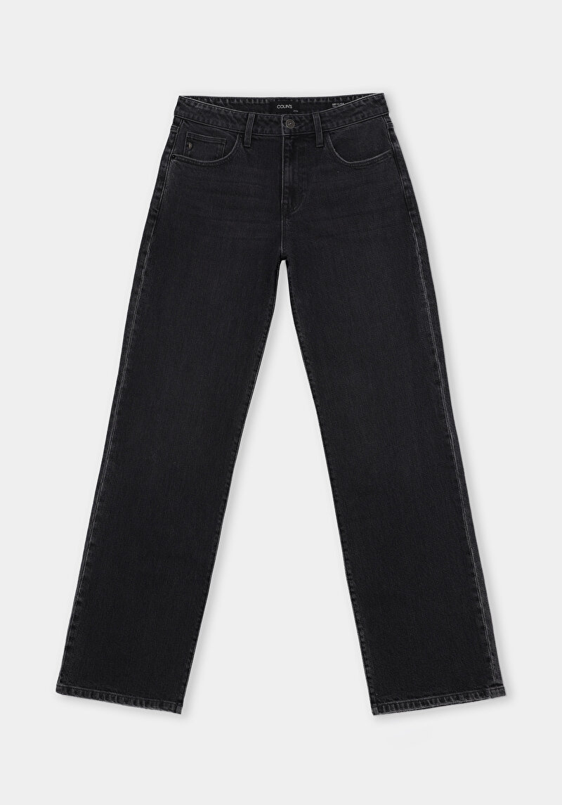 Straight Fit Orta Bel Tam Boy Paça Kadın Siyah Jean Pantolon