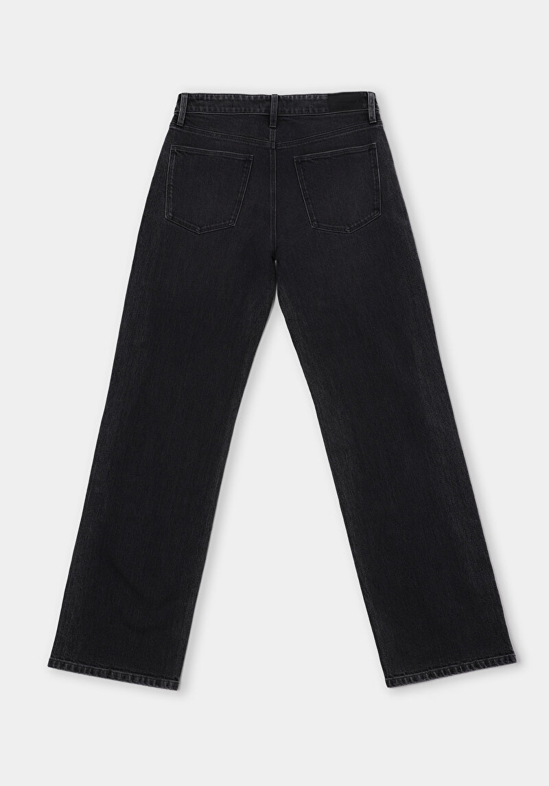 Straight Fit Orta Bel Tam Boy Paça Kadın Siyah Jean Pantolon