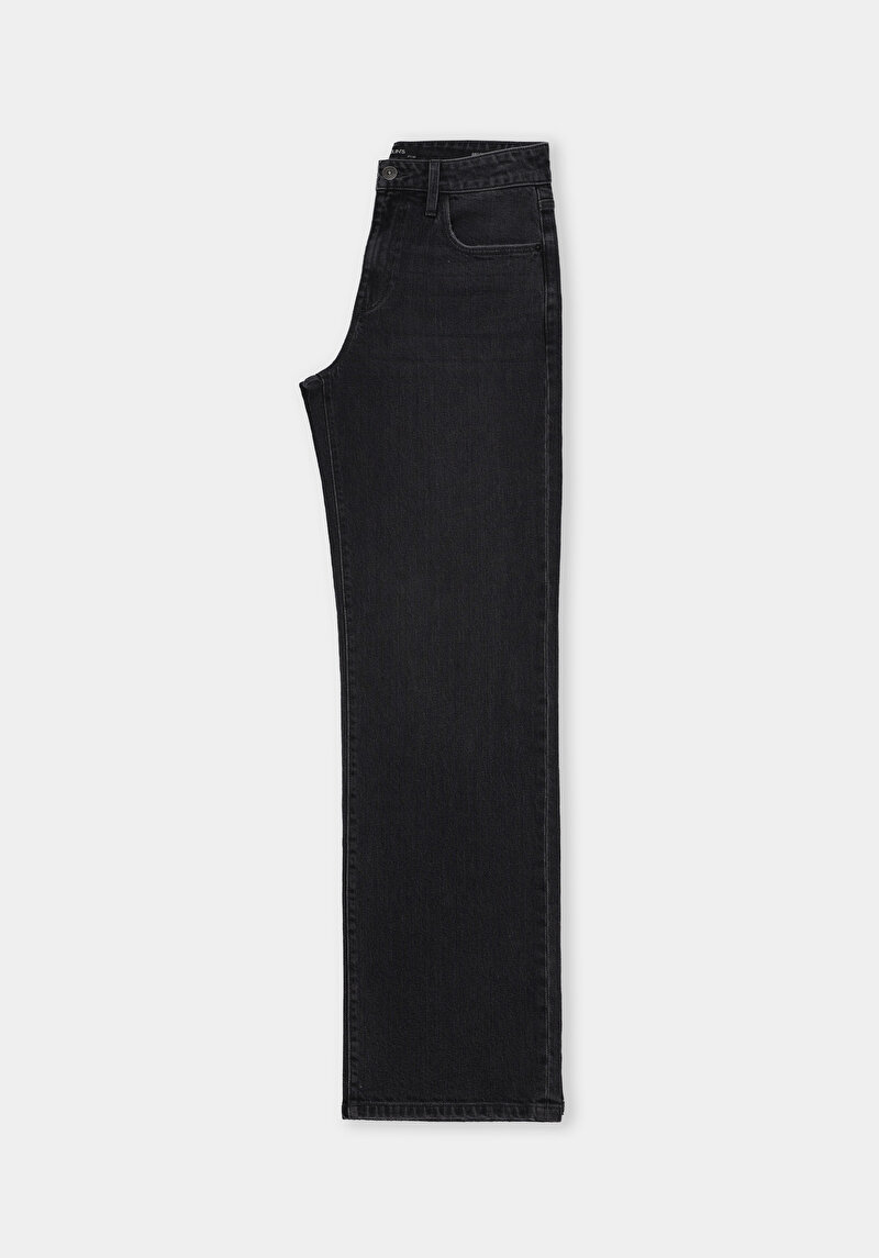 Straight Fit Orta Bel Tam Boy Paça Kadın Siyah Jean Pantolon