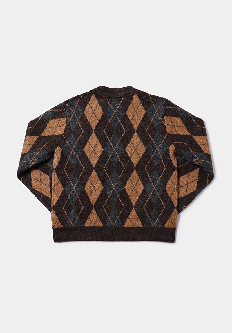 Regular Fit Yuvarlak Yaka Baskılı Kadın Kahverengi Kazak