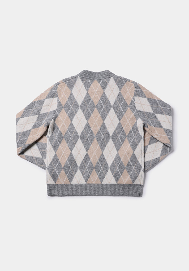 Regular Fit Yuvarlak Yaka Baskılı Kadın Gri Kazak