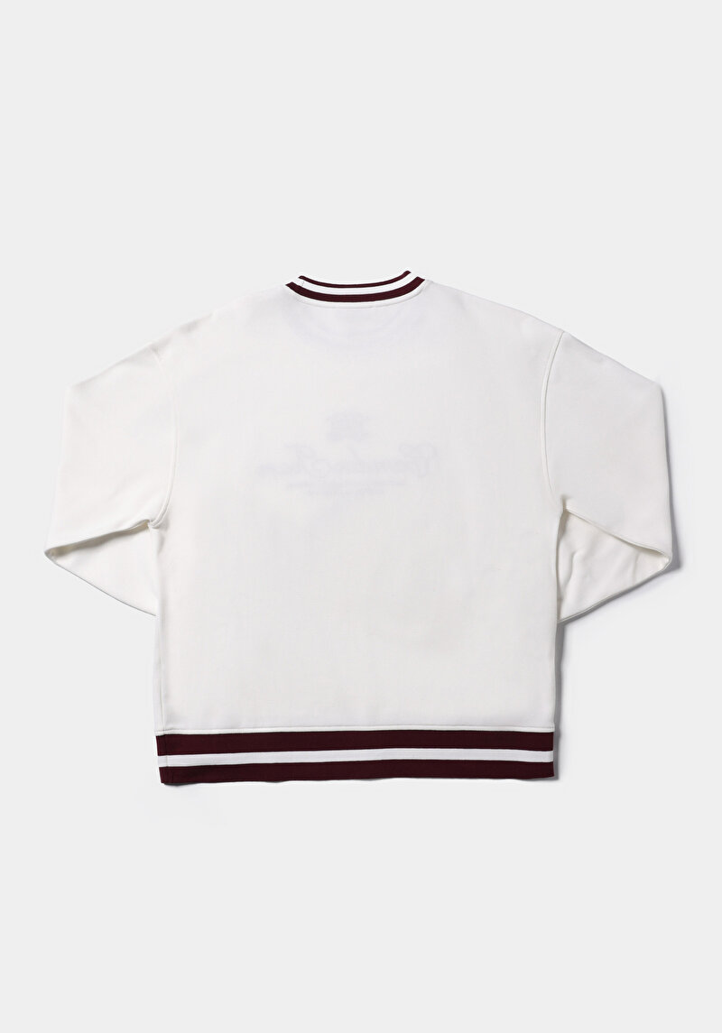 Regular Fit Yuvarlak Yaka Nakışlı Kadın Beyaz Sweatshirt