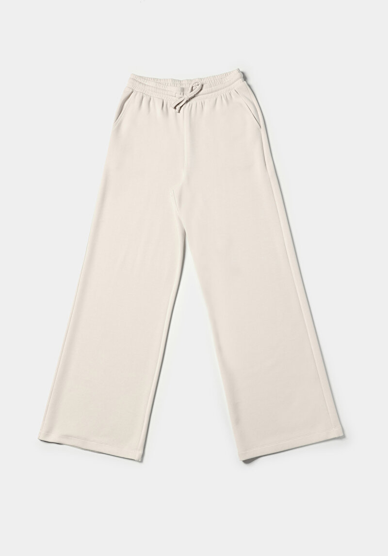 Regular Fit Orta Bel Düz Kadın Ekru Eşofman Altı