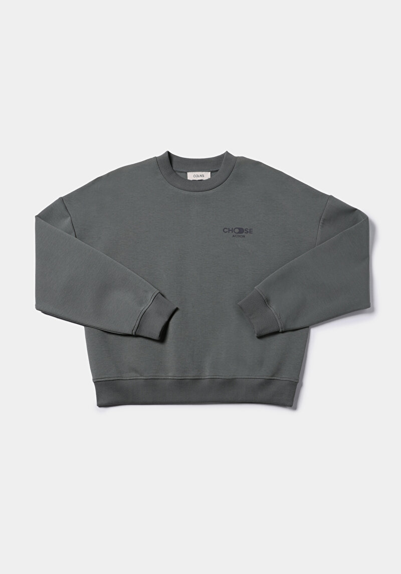 Regular Fit Yuvarlak Yaka Nakışlı Kadın Yeşil Sweatshirt