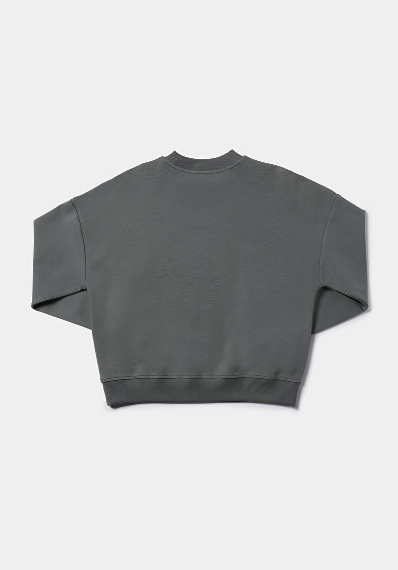 Regular Fit Yuvarlak Yaka Nakışlı Kadın Yeşil Sweatshirt