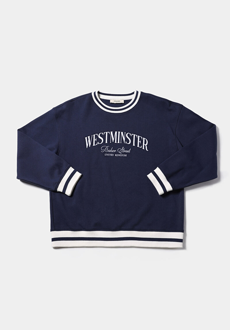 Regular Fit Yuvarlak Yaka Nakışlı Kadın Lacivert Sweatshirt