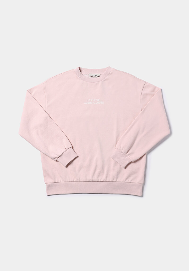 Regular Fit Yuvarlak Yaka Düz Kadın Pembe Sweatshirt