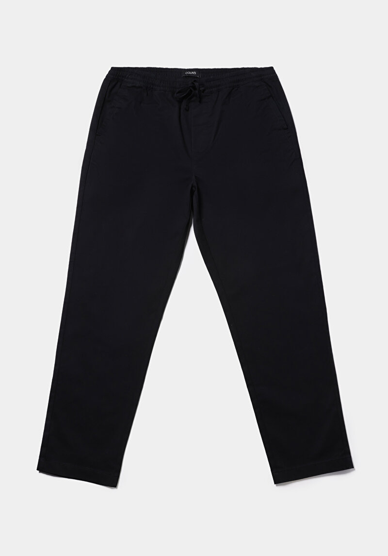 Regular Fit Orta Bel Düz Paça Erkek Siyah  Pantolon
