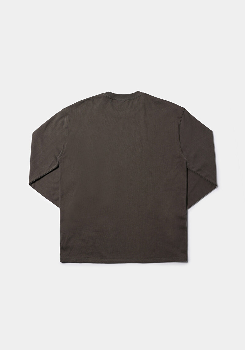 Comfort Fit Yuvarlak Yaka Düz Erkek Yeşil Uzun Kol Tişört