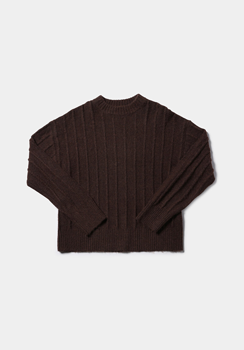 Regular Fit Yarım Balıkçı Yaka Düz Kadın Kahverengi Kazak