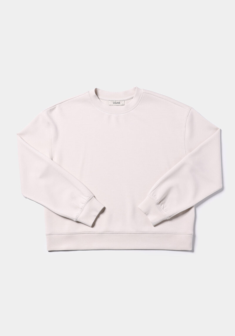 Regular Fit Yuvarlak Yaka Düz Kadın Ekru Sweatshirt