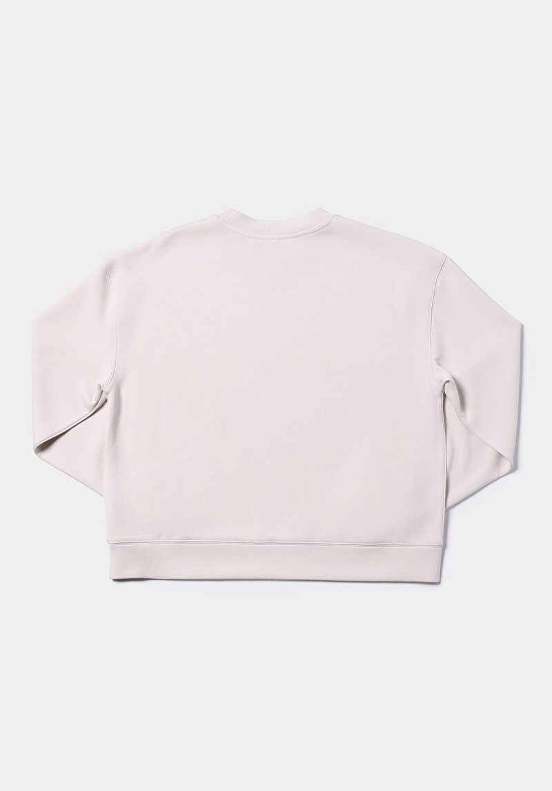 Regular Fit Yuvarlak Yaka Düz Kadın Ekru Sweatshirt