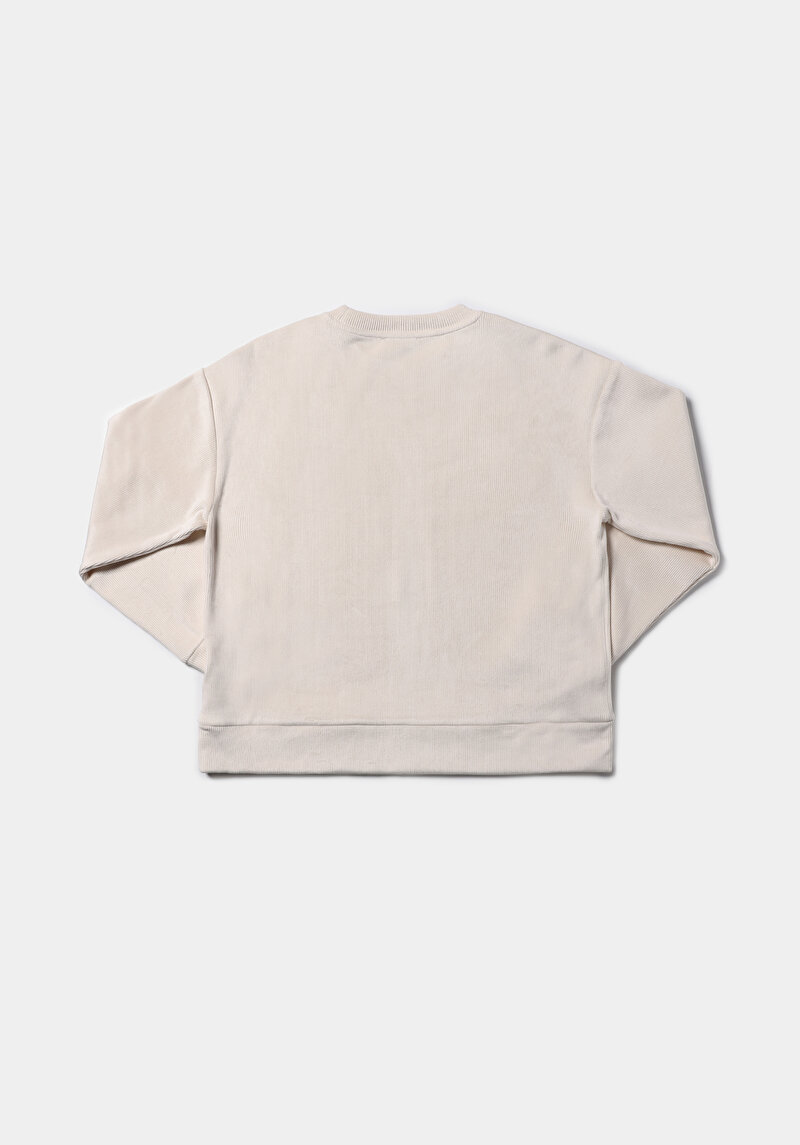 Regular Fit Yuvarlak Yaka Sloganlı Kadın Ekru Sweatshirt