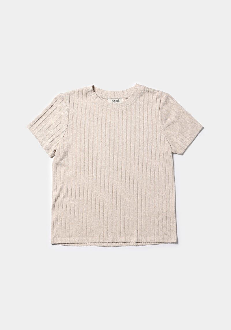 Regular Fit Yuvarlak Yaka Düz Kadın Bej Kısa Kol Tişört