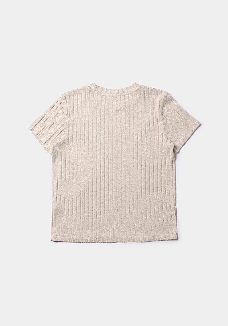 Regular Fit Yuvarlak Yaka Düz Kadın Bej Kısa Kol Tişört